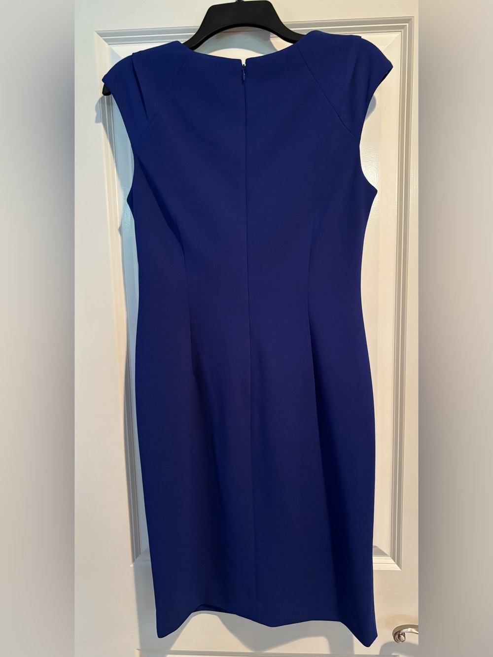Calvin Klein Womens Size 8 Blue Ruched Sheath Dress Cap Sleeve Cocktail - Picture 2 of 5